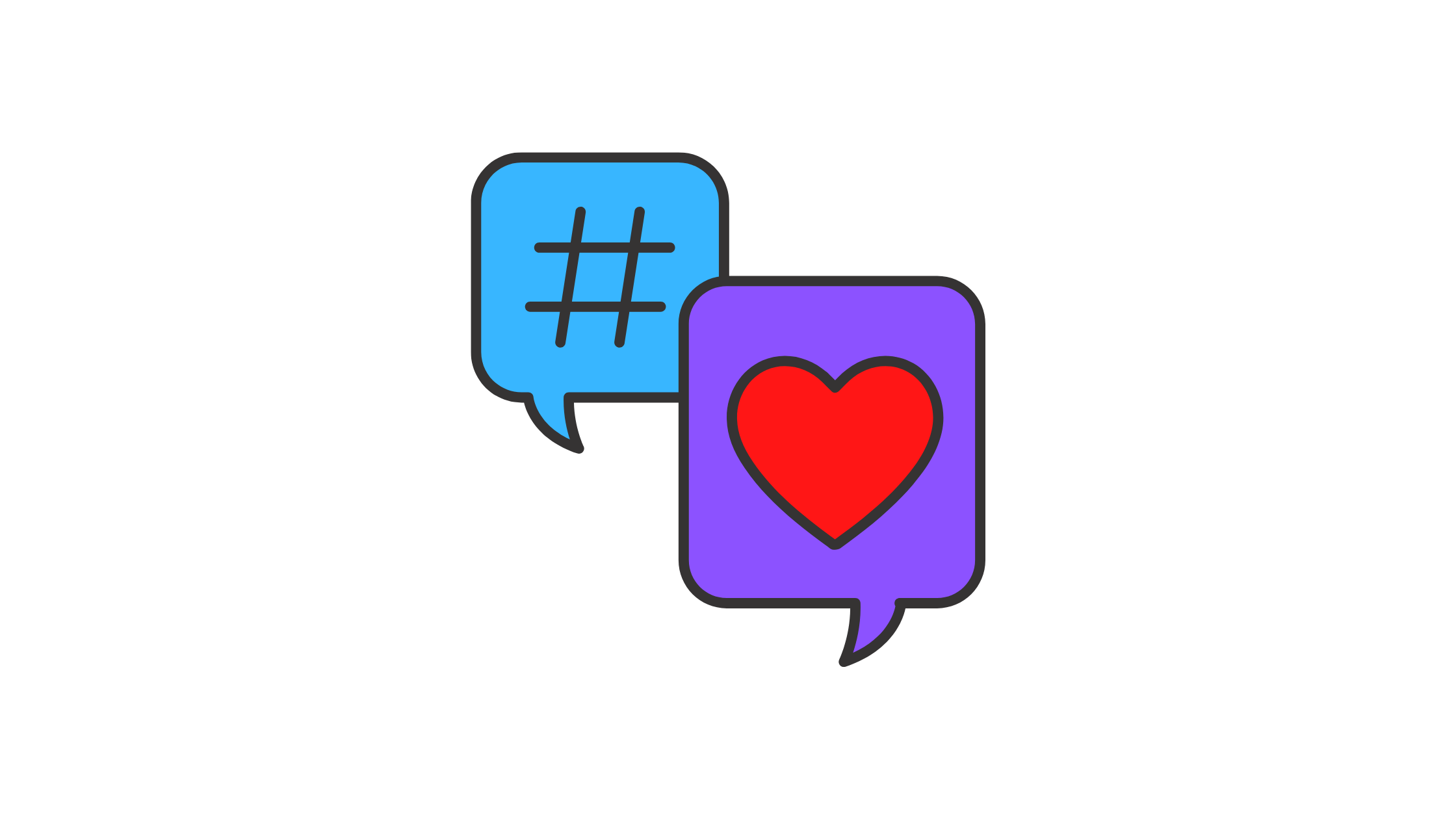 Hashtag and Heart illustration for social media digital marketing tools.