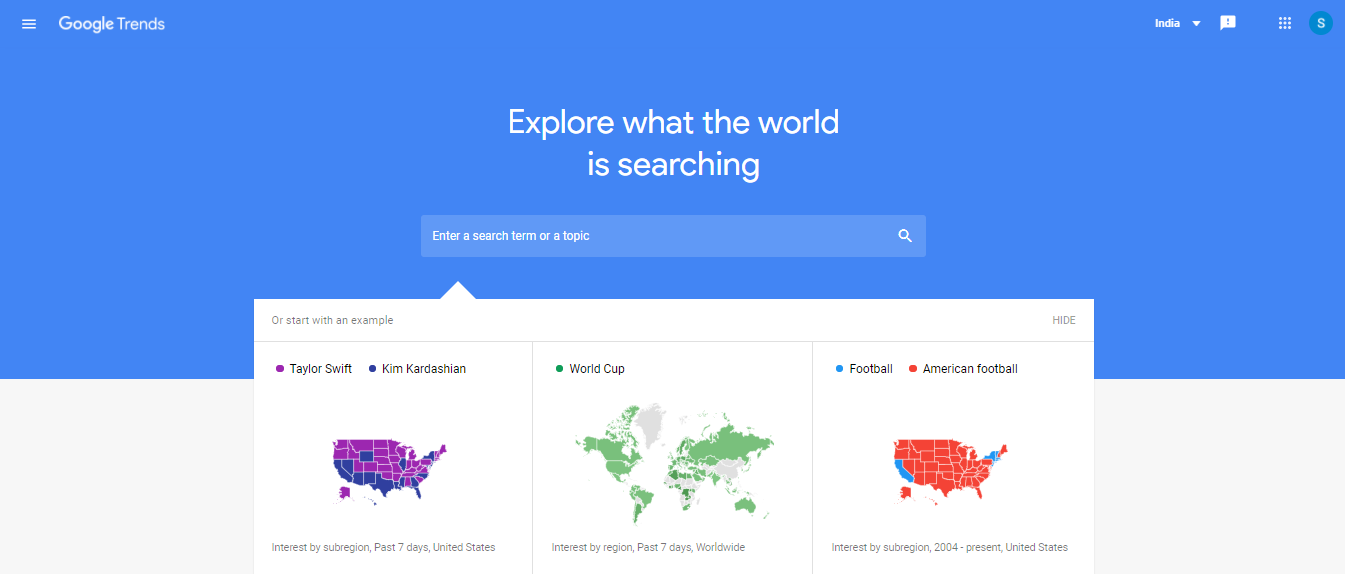 Google trends location wise results screen.