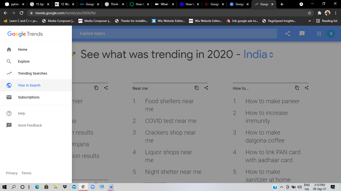 Google trends top searches in 2020 screen.